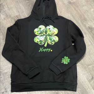 St Patrick’s Day Black dark grey hoodie with Green Shamrock Design